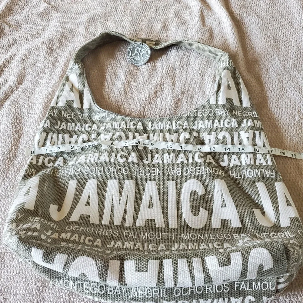 Robin‎ Ruth Jamaica Canvas Hobo Bag  Gray white Souvenir Shoulder Bag NWOT